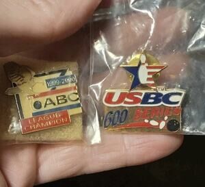 Vtg Bowling Pins USBC 600 Series & ABC League Champion 99'-2000 Enamel New
